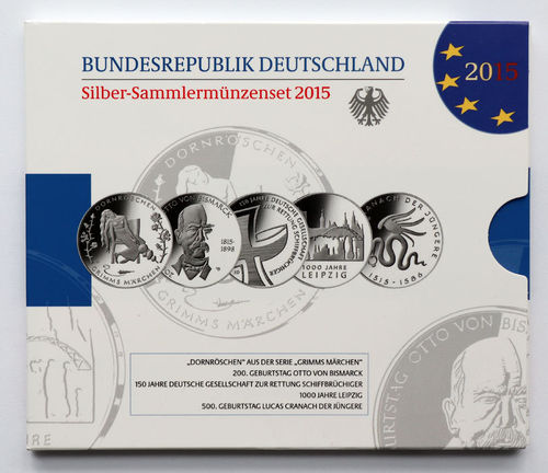 BRD 5 x 10 Euro Blister 2015 PP Sammlermünzen-Set OVP