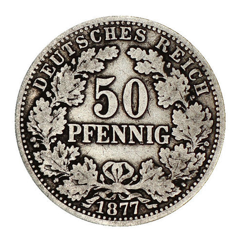 Jaeger 8 Kaiserreich 50 Pfennig Eichkranz Silber erster Typ 1877 A