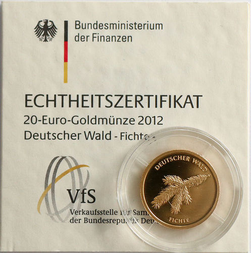 BRD 20 Euro Goldmünze Deutscher Wald Fichte 2012 ST
