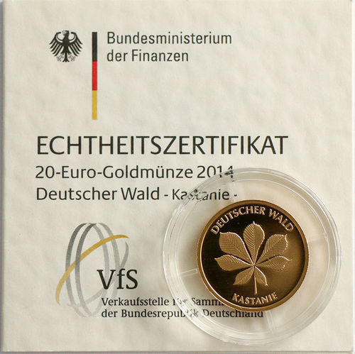BRD 20 Euro Goldmünze Deutscher Wald Kastanie 2014 ST