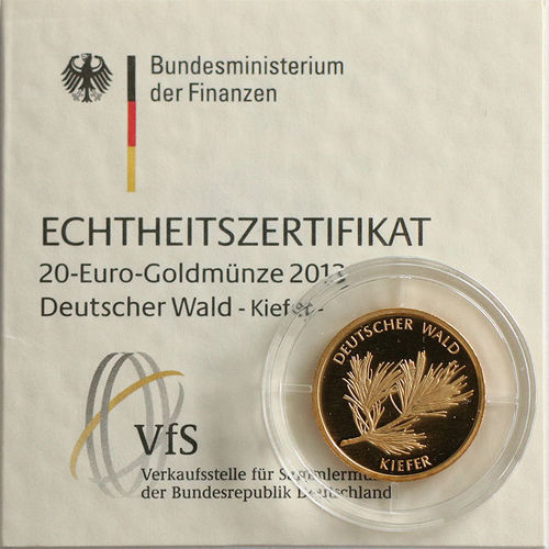 BRD 20 Euro Goldmünze Deutscher Wald Kiefer 2013 ST