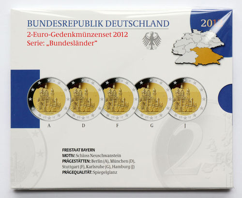 BRD 5 x 2 Euro Neuschwanstein ADFGJ 2012 ST / PP