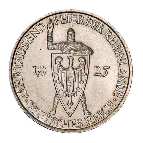 Jaeger 322 5 Reichsmark Jahrtausendfeier der Rheinlande 1925 D prfr