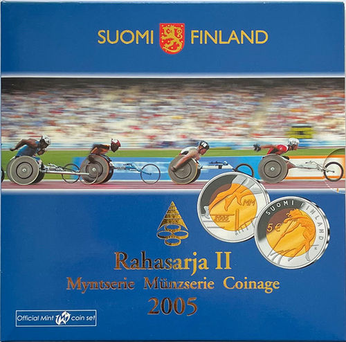 Finnland 3.88 + 5 Euro Kursmünzensatz KMS Rahasarja II Leichtathletik WM 2005 ST Folder