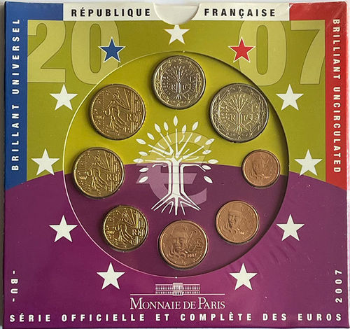 Frankreich 3.88 Euro Kursmünzensatz KMS Serie Officielle 2007 ST Folder