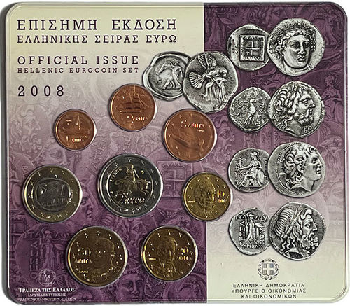 Griechenland 3.88 Euro Kursmünzensatz KMS 2008 ST Blister Historische Münzen