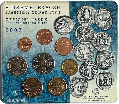 Griechenland 3.88 Euro Kursmünzensatz KMS 2007 ST Blister Historische Münzen