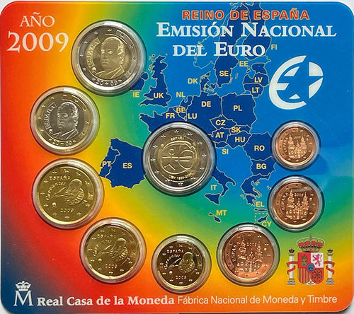 Spanien 3.88 + 2 Euro 10 Jahre WWU Kursmünzensatz KMS 2009 ST