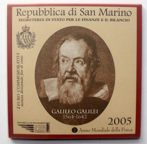2 Euro San Marino Galileo Galilei 2005 ST Folder