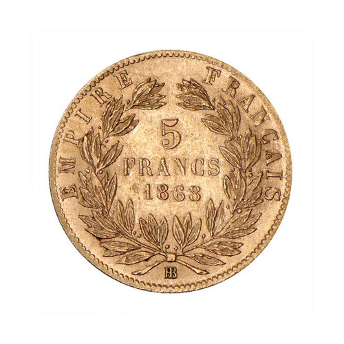 Frankreich 5 Francs Gold Napoleon III. 1868 Strasbourg ss-vz