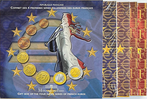 Frankreich 4 x 3.88 Euro Kursmünzensatz KMS 4 Premieres Series Folder 1999-2002 ST in Box