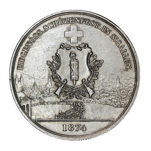 Schweiz 5 Franken Schützentaler St. Gallen 1874 vz