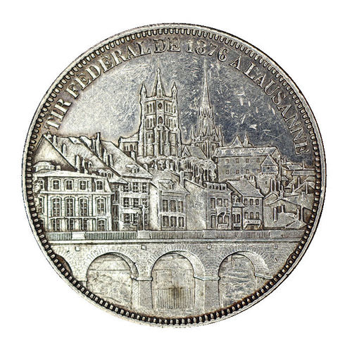 Schweiz 5 Franken Schützentaler Lausanne 1876 vz
