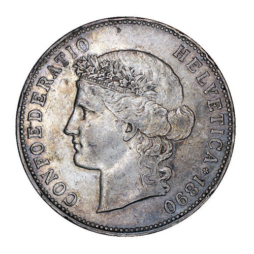 Schweiz 5 Franken Helvetia 1890 B ss+