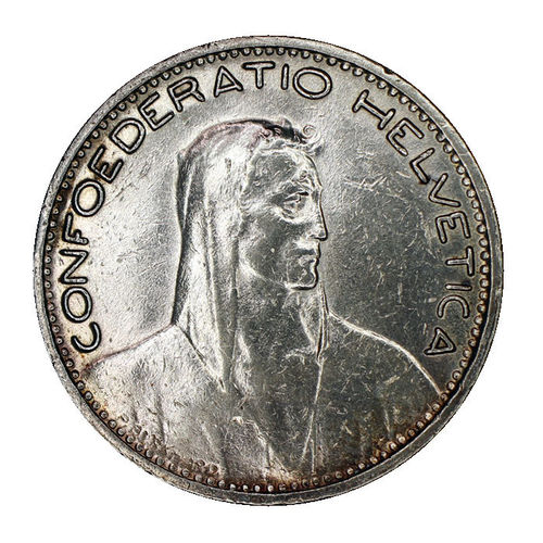 Schweiz 5 Franken Helvetia großer Alphirt 1923 B ss