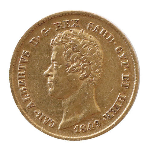 Italien 20 Lire Gold Carlo Alberto Sardinien 1849 ss-vz
