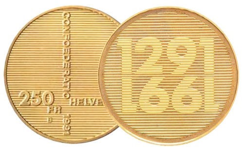Schweiz 250 Franken Gold 700 Jahre Eidgenossenschaft 1991 B OVP