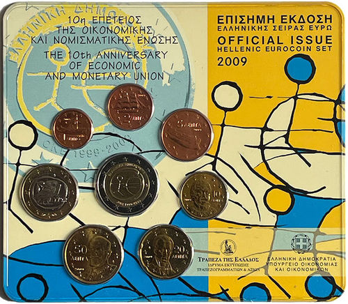 Griechenland 3.88 Euro 10 Jahre WWU Kursmünzensatz KMS 2009 ST Blister