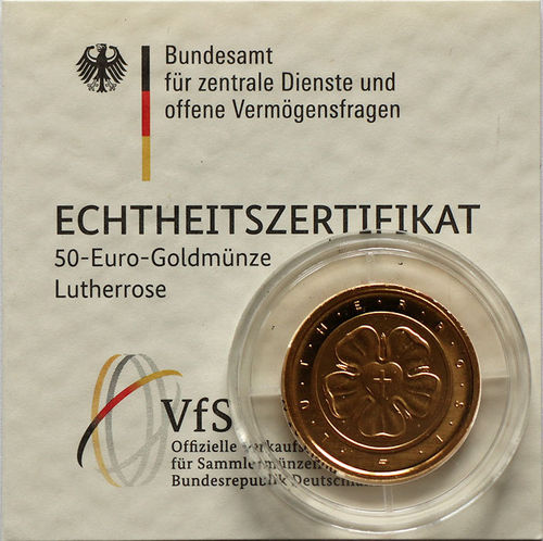 50 Euro Goldmünze Lutherrose 500 Jahre Reformation 2017 ST