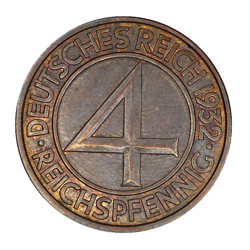 Jaeger 315 Weimarer Republik 4 Reichspfennig 1932 Brüning