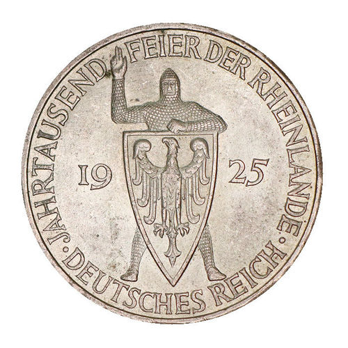 Jaeger 322 5 Reichsmark Jahrtausendfeier der Rheinlande 1925 A prfr