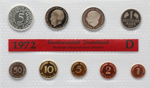 BRD DM Kursmünzensatz KMS 1972 D Spiegelglanz