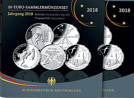 BRD 5 x 20 Euro Sammlermünzen-Set 2018 Spiegelglanz im Blister