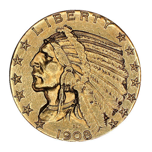 USA 5 Dollar Gold Indian Head 1908 Philadelphia ss-vz