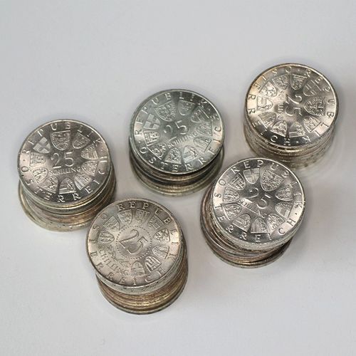 Österreich 50 x 25 Schillinge Investorenpaket Silbermünzen