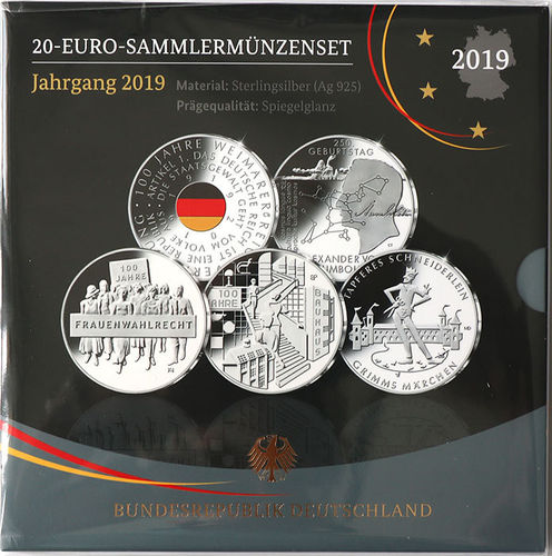 BRD 5 x 20 Euro Sammlermünzen-Set 2019 Spiegelglanz im Blister
