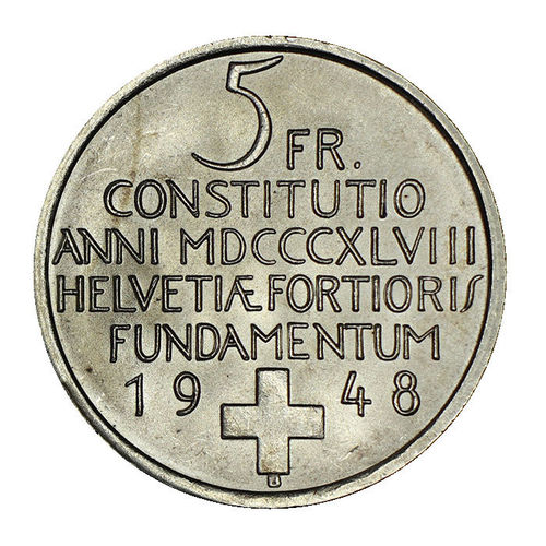 Schweiz 5 Franken Verfassung 1948 prägefrisch