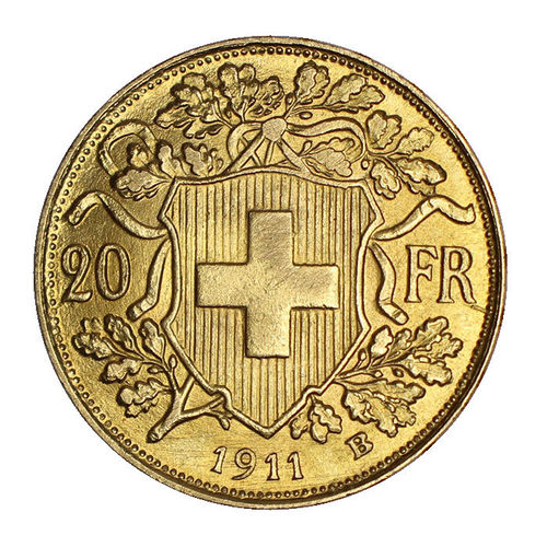 Schweiz 20 Franken Gold Vreneli 1911 B vz-St