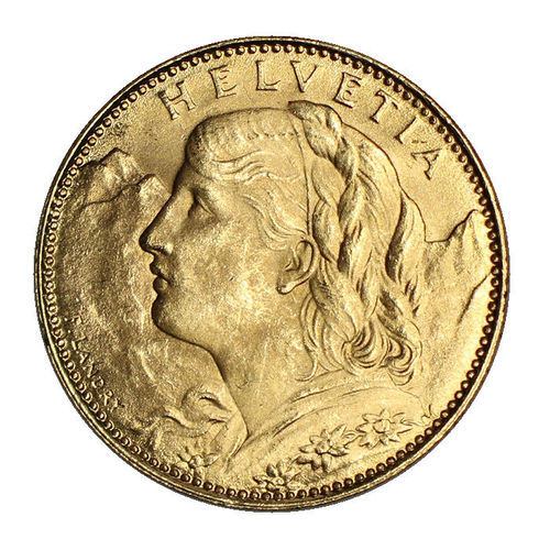 Schweiz 10 Franken Gold Vreneli 1922 B vz-St