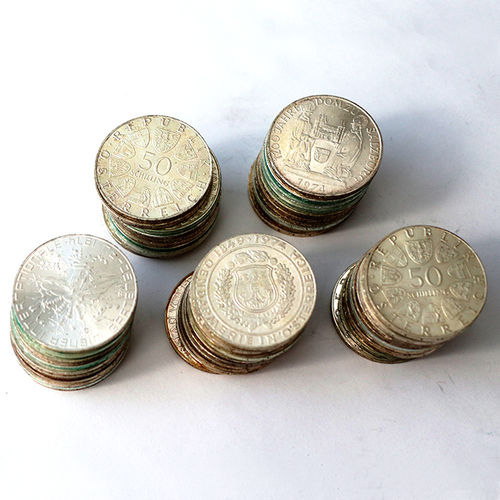 Österreich 50 x 50 Schillinge .640 Investorenpaket Silbermünzen