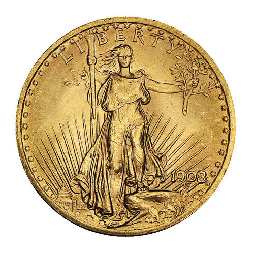 USA 20 Dollar Gold Saint Gaudens Double Eagle 1908 Philadelphia prägefrisch
