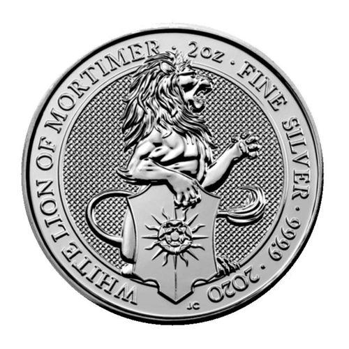 Grossbritannien 5 Pfund 2 Unzen Silber White Lion Mortimer 2020 ST