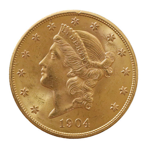 USA 20 Dollar Gold Liberty Head Double Eagle 1904 San Francisco prägefrisch