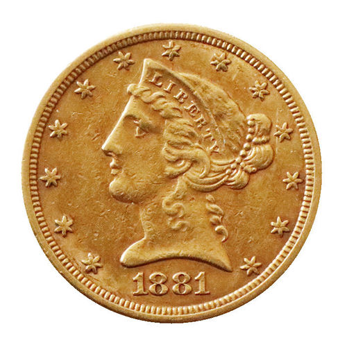 USA 5 Dollar Gold Liberty 1881 Coronet Head Philadelphia vz