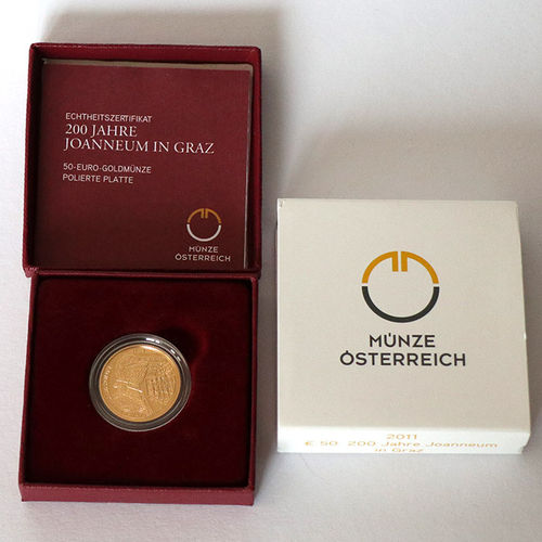 Österreich 50 Euro Gold 200 Jahre Joanneum in Graz 2011 PP