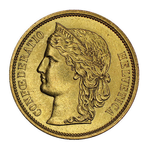 Schweiz 20 Franken Gold Helvetia 1886 B vz