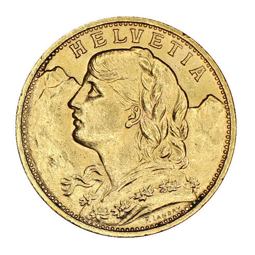 Schweiz 20 Franken Gold Vreneli 1909 B vz-St
