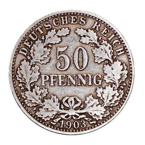 Jaeger 15 Kaiserreich 50 Pfennig Eichenkranz in Silber 1903 A s-ss