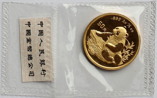 China 50 Yuan Gold Panda 1998 in Folie original ST
