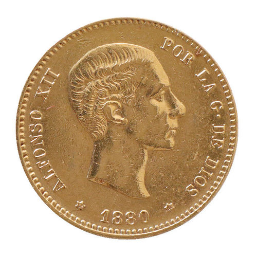 Spanien 25 Pesetas Gold Alfonso XII. 1880 vz