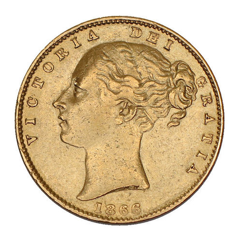Großbritannien 1 Sovereign Gold Victoria Shield 1866 ss