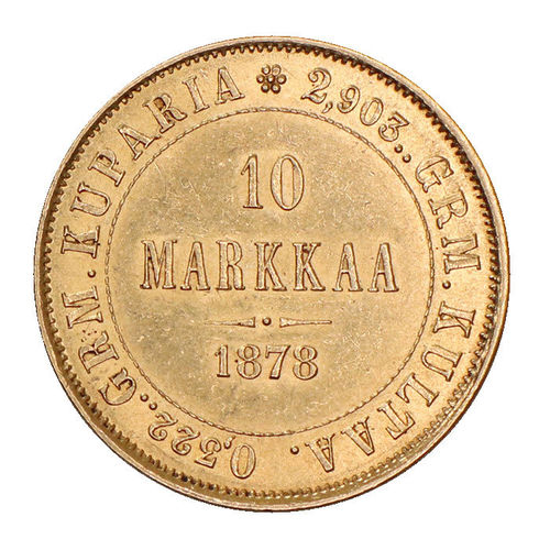 Russland Grossfürstentum Finnland 10 Markkaa Gold 1878 vz