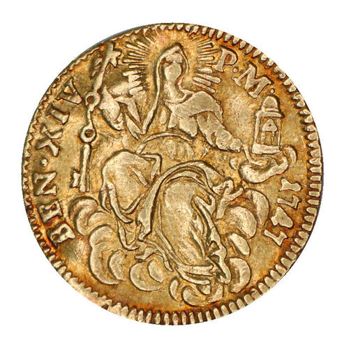 Italien Vatikan ½ Zecchino Benedetto XIV. Papst Benedict Gold 1747 ss-vz