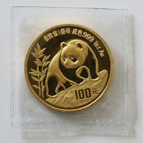 China 100 Yuan Gold Panda 1990 in Folie PP